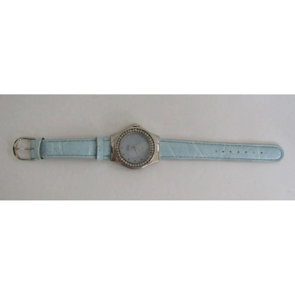 Bijoux Terner Watch Vintage Blue Leather Band Quartz Japan Movement Stainless